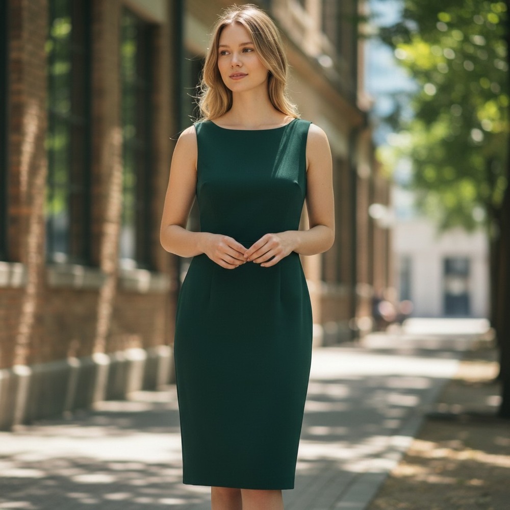 Ann Taylor Womens Sleeveless Sheath Dress Dark Green Career Business Size 6